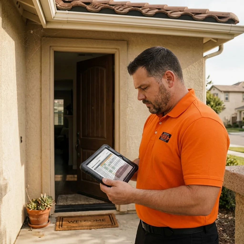 Licensed HVAC technician on a scheduled HVAC maintenance plan visit in the Inland Empire